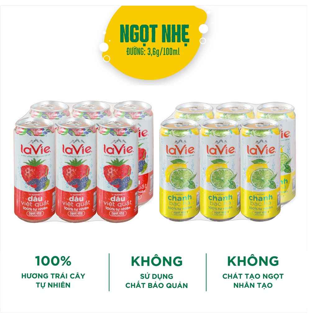 Thùng 12 lon Nước uống vị trái cây có ga La Vie (12 lon x 330ml/ lon)