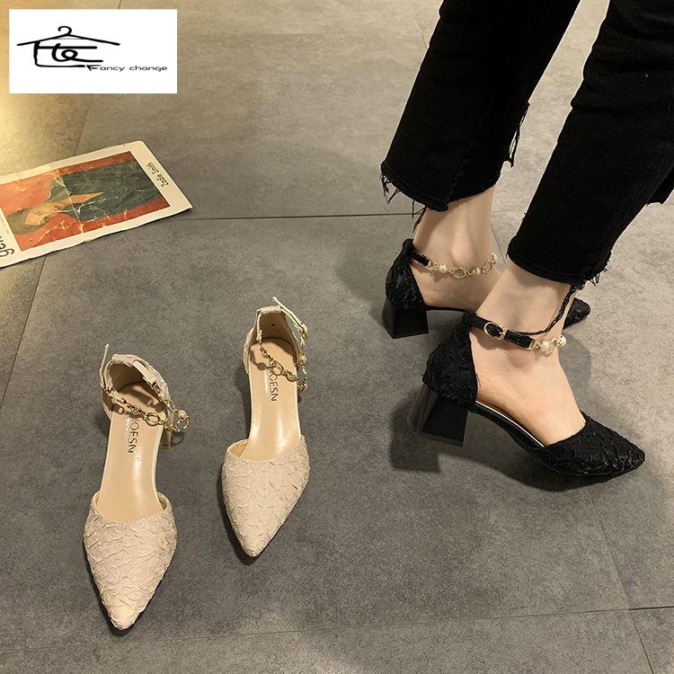 Bán Chạy ~ Giày Sandal Cao Gót Dày Dặn Thanh Lịch Bốn Mùa Có Khóa Cài