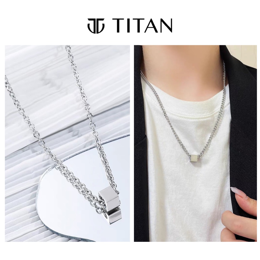 Dây chuyền nam nữ xích mặt hình vuông Khắc Laser, vòng cổ nam square chain màu bạc 925 unisex basic thép không gỉ Titan
