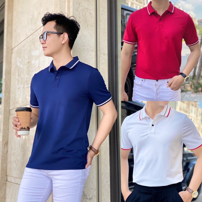 [Video Thật]Áo Thun Nam Trơn Vải Cá Sấu Cotton Cao cấp Ngắn Tay Cổ Bẻ Phối Viền, Áo Phông Nam TT PoLo Mát Mịn 50_90kg