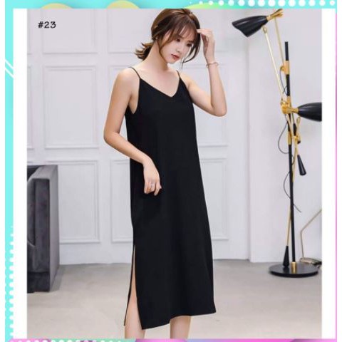 Váy hai dây, đầm hai dây - chất đũi lụa trơn basic nữ 🌸🌸🌸 Ảnh và video thật