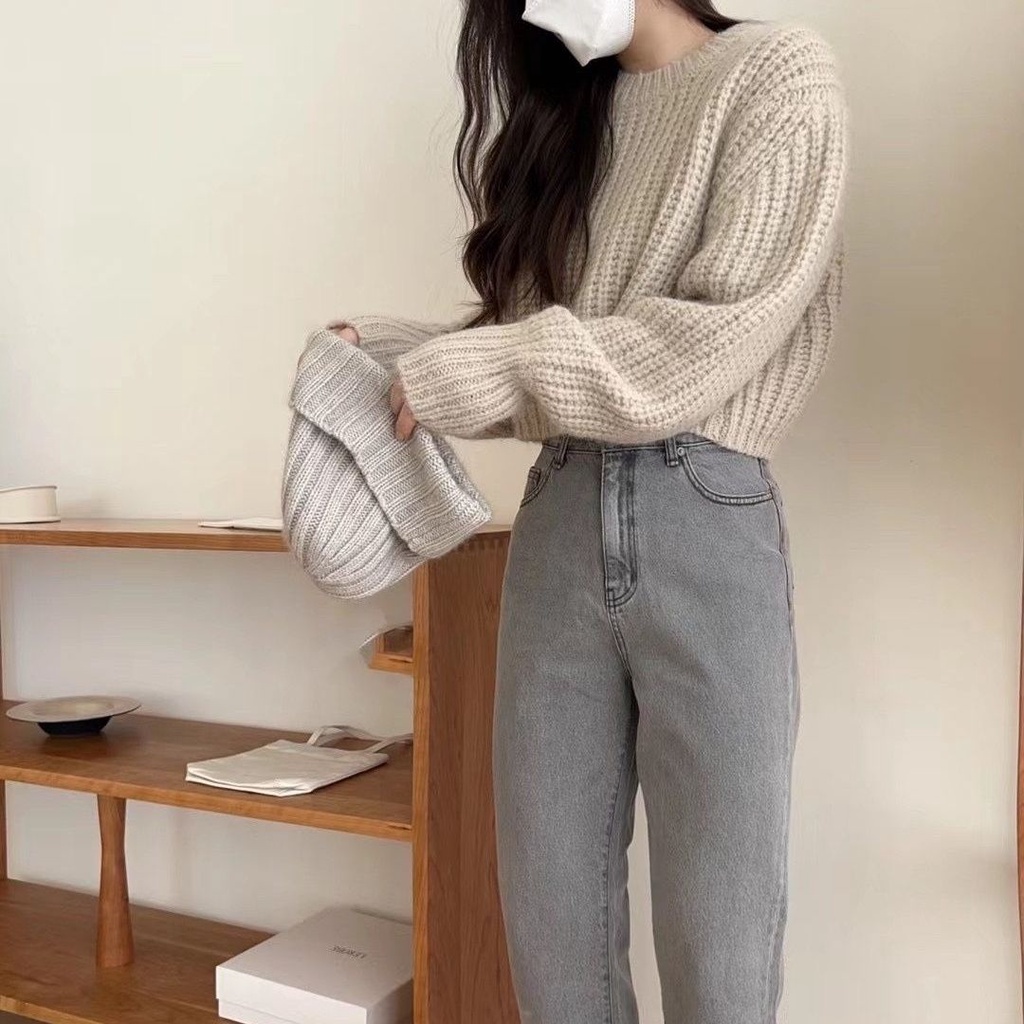 Áo Sweater Dệt Kim Dáng Ngắn Phong Cách Thời Trang Thu Đông Mới Cho Nữ