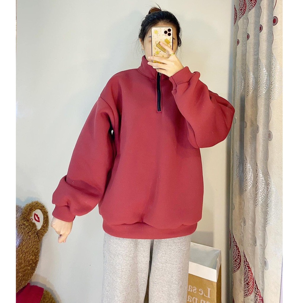 Áo nỉ cổ lọ lót lông nữ ♥ Áo Sweater khóa kéo cổ đơn giản form rộng ulzzang dáng dài tay bo nữ HOT ♥ | BigBuy360 - bigbuy360.vn