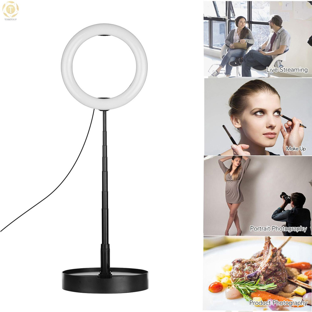 Shipped within 12 hours】 Portable 10 Inch LED Ring Light with Mobile Phone Holder Adjustable Light Stand and Disc-Shaped Base USB Powered Folding Fill Light for Selfie Live Streaming Studio Shooting Photography Lamp [TO]