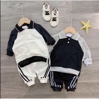 [Quảng Châu Cao Cấp] Bộ Dài Tay Thể Thao acho Bé Trai Màu Đen Trắng Chất 100% Cotton Hàng Đẹp Mặc Mùa Thu Đông