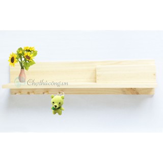 Kệ gỗ treo tường đa năng, kệ trang trí gỗ thông decor, kệ gồm khay gỗ và móc treo