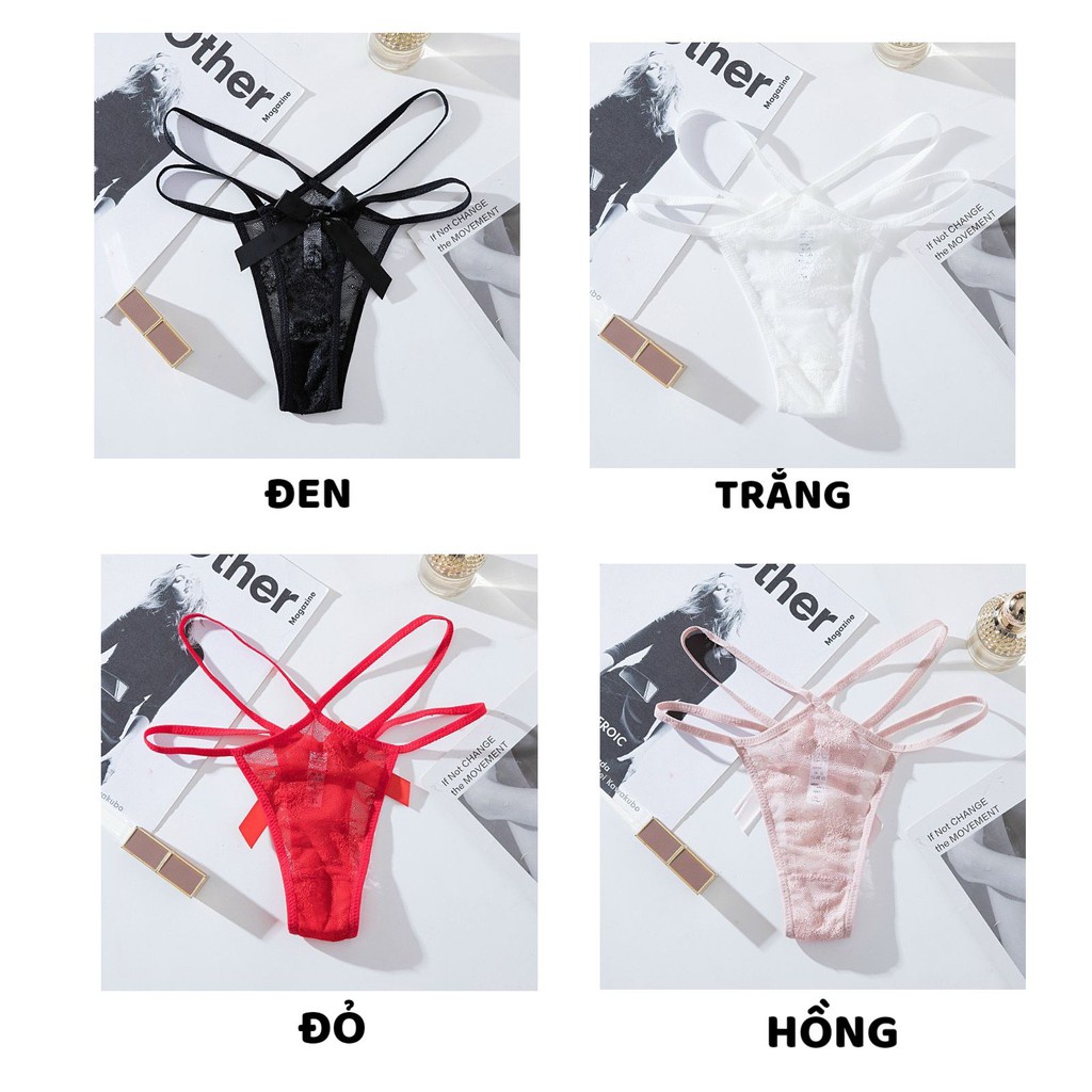 Quần Lót Nữ Lọt Khe Sexy - Quần Lót Ren lọt khe thiết kế dây đan chéo đính nơ sau gợi cảm sexy mã C801