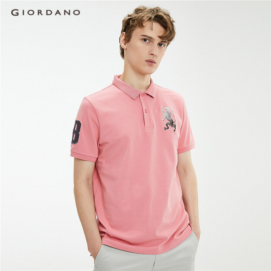 Áo thun polo GIORDANO 01011422 tay ngắn thêu hình sư tử cho nam | BigBuy360 - bigbuy360.vn