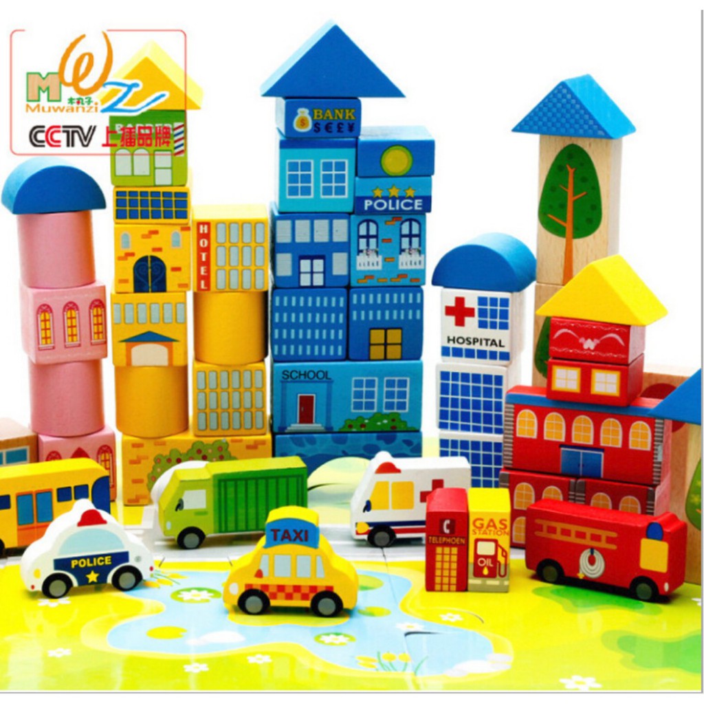 Bộ Lắp Ghép Mô Hình Thành Phố 62 Chi Tiết Bằng Gỗ (1026MHTP)