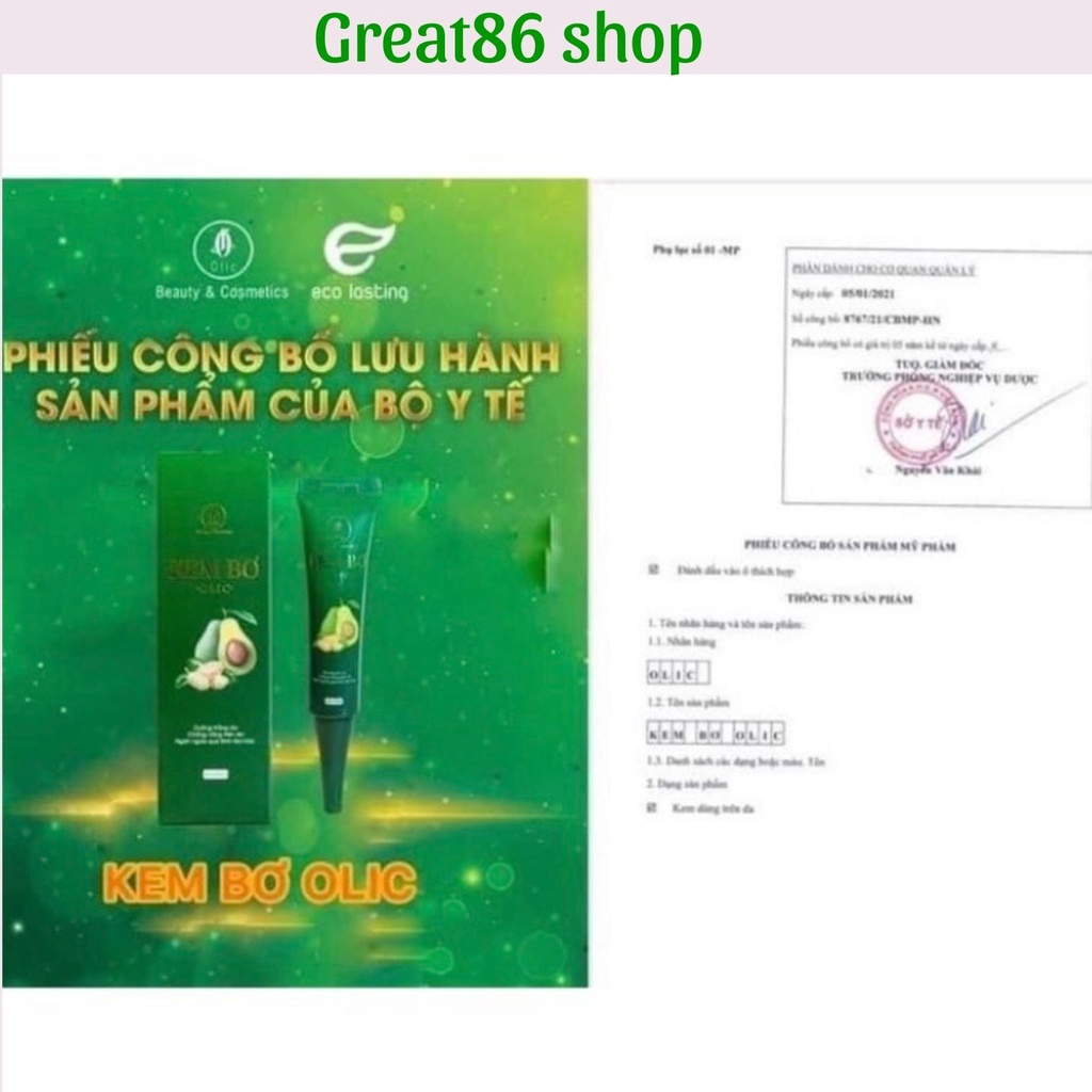 Kem bơ cấy trắng Nano Olic Great86shop kem bơ Olic chính hãng trắng da giảm thâm mụn nâng cơ da hộp 20ml