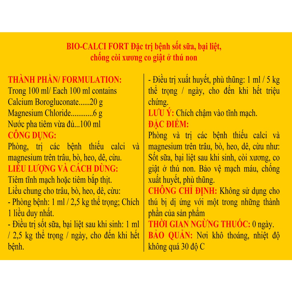Các sản phẩm CALCI B12, Loại 100ml của các công ty RTD, công ty Vemedim; Bát ăn