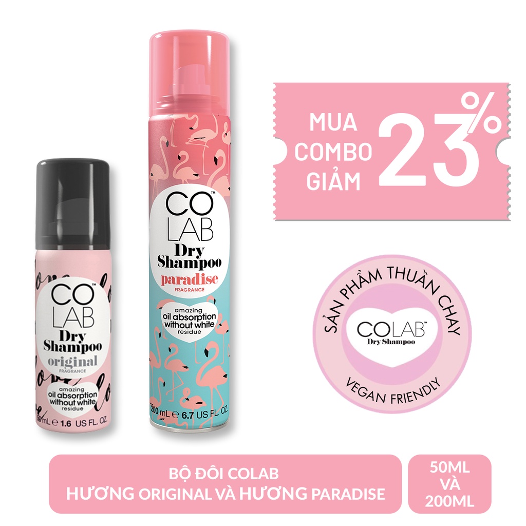 Combo 2 Chai Dầu Gội Khô Colab Siêu Tiết Kiệm: Mini (50ml) + Lớn (200ml) | Tóc Sạch Bồng Bềnh Vào Nếp Sau 5 Giây