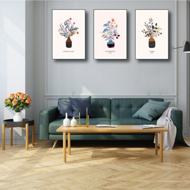 Bộ 3 Tranh canvas treo tường Lala trang trí phòng ngủ chủ đề đa dạng kèm đinh 3 chân đa năng và khung ảnh chắc chắn