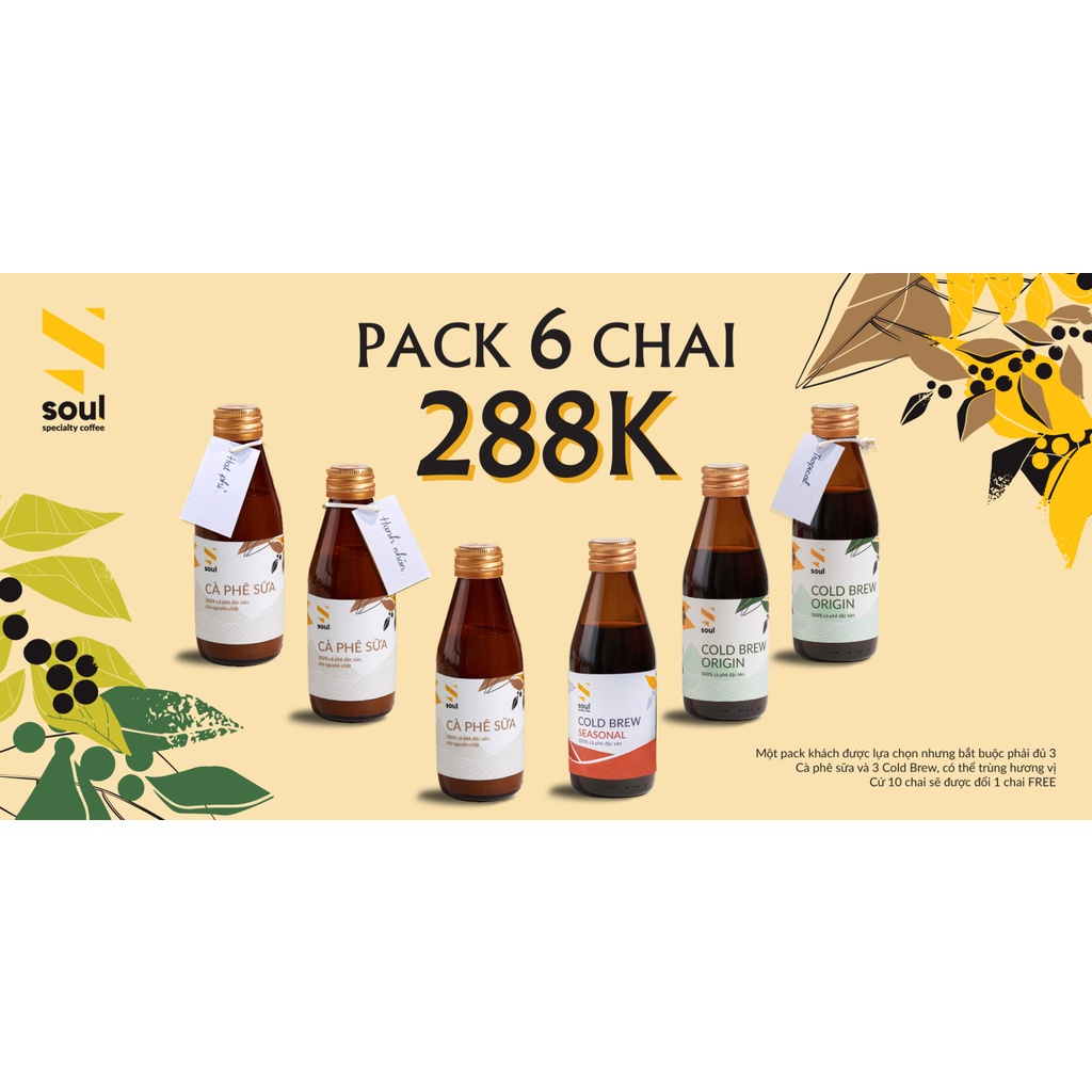 PACK 6 CÀ PHÊ ĐÓNG CHAI - 3 CHAI CÀ PHÊ SỮA - 3 CHAI CÀ PHÊ Ủ LẠNH COLD BREW - TIẾT KIỆM - NHIỀU LỰA CHỌN