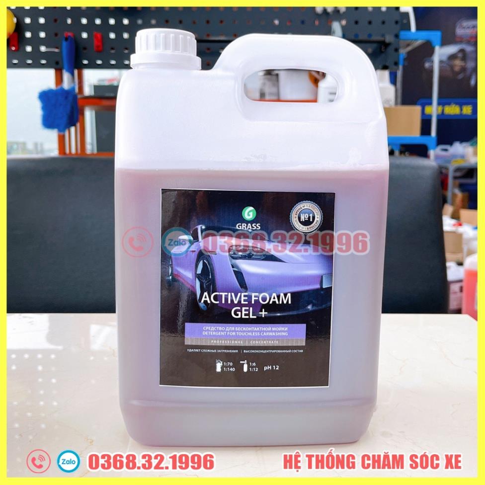 Dung Dịch Rửa Xe Không Chạm - Nước Rửa Xe Ô Tô, Xe Máy Grass Active Foam GEL- 5L (hàng chính hãng)Tặng 02 Khăn lau xe