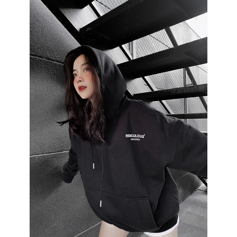 Áo Hoodie Đen Ridiculous Thêu Nổi 100% Nỉ Cotton