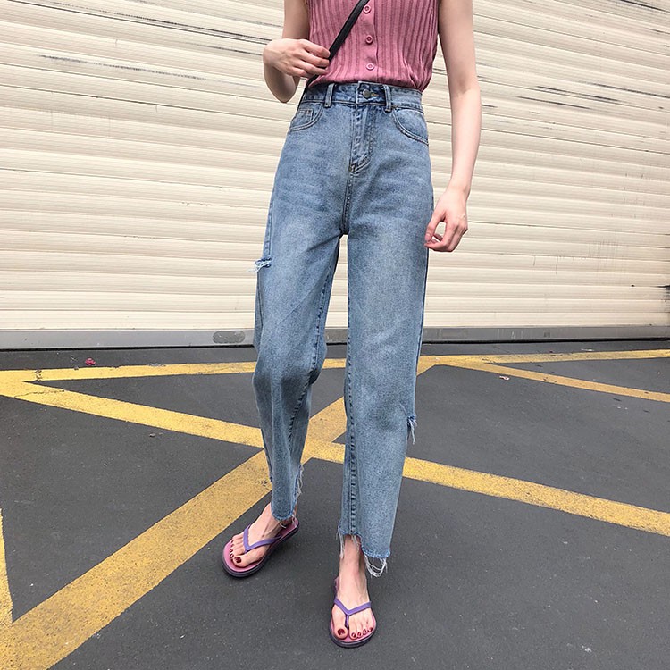 Quần jeans nữ ống rộng suông cạp cao Emilyshop phong cách ulzzang