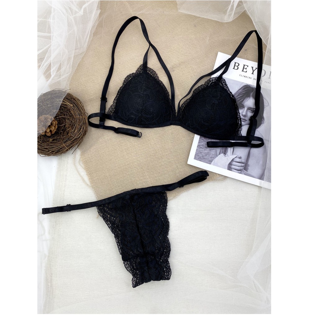 Đồ lót nữ đen dây áo ôm ngực Nội y nữ sexy nóng bỏng gợi cảm thiết kế cao cấp vải ren gồm cả quần lót và áo lót | BigBuy360 - bigbuy360.vn