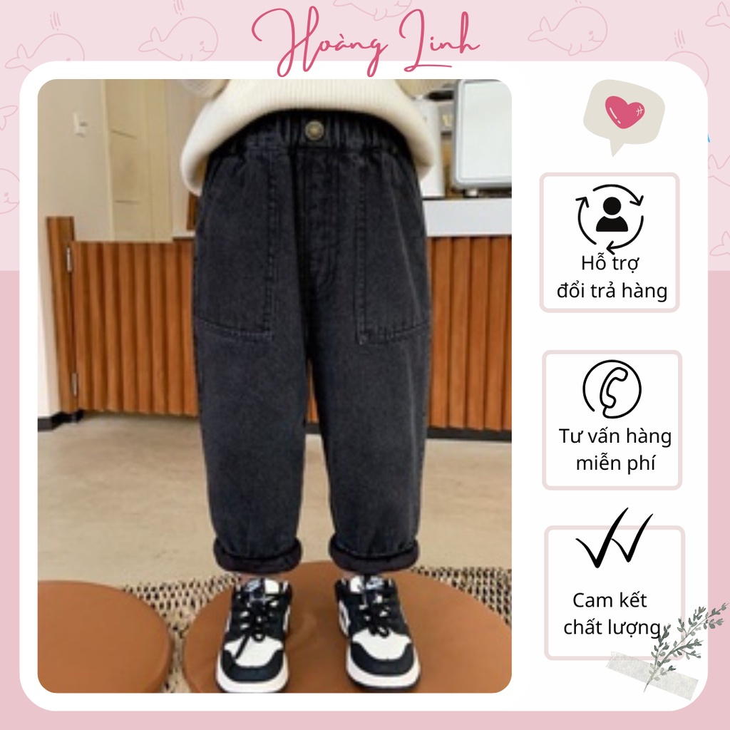Quần bò jeans cho bé trai và bé gái dáng suông dài lưng chun co giãn màu đen QD02