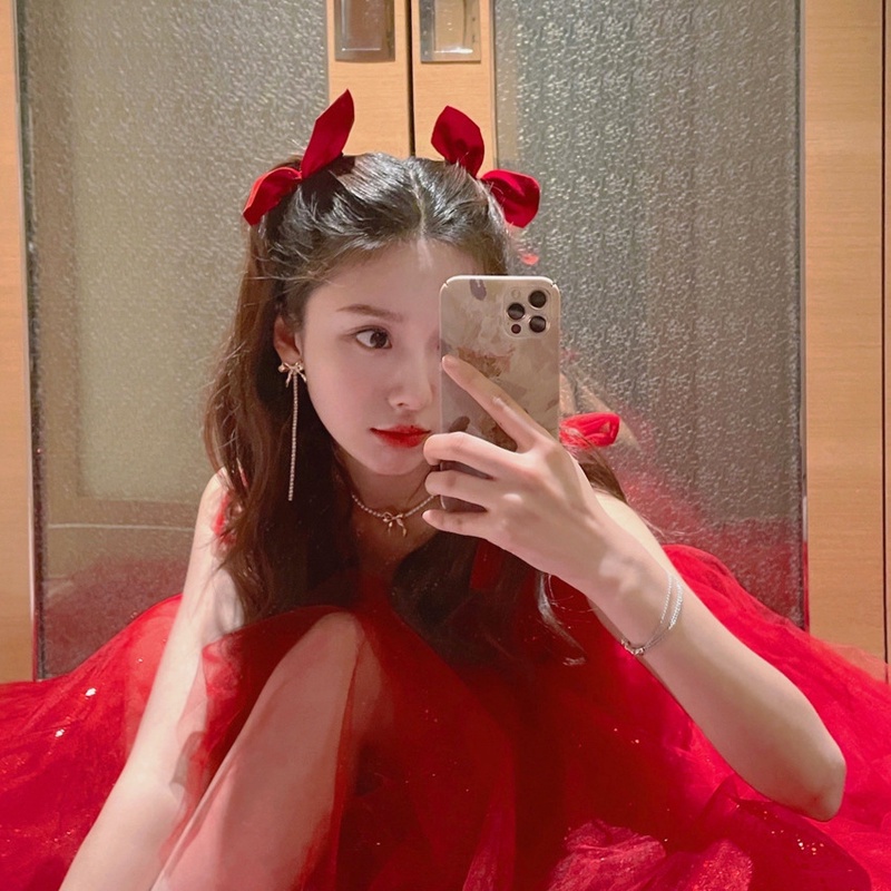 Set 2 Kẹp Tóc Nơ Ruy Băng Đen Trắng Phong Cách Vintage