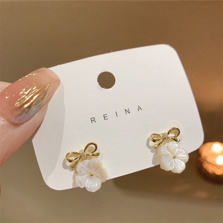 Bông Tai Mạ Bạc 925 Hình Nơ / Bông Hoa / Vỏ Sò Thời Trang Xinh Xắn Cho Nữ