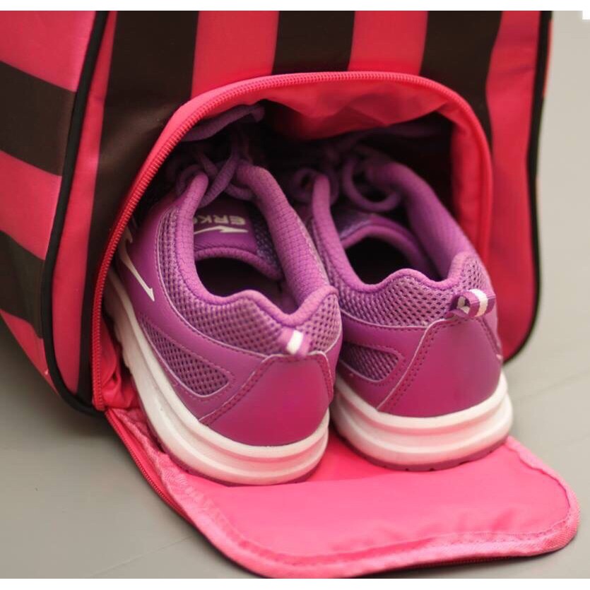 FREESHIP 50K_[HCM] Túi trống du lịch nữ thể thao sọc Pink T462