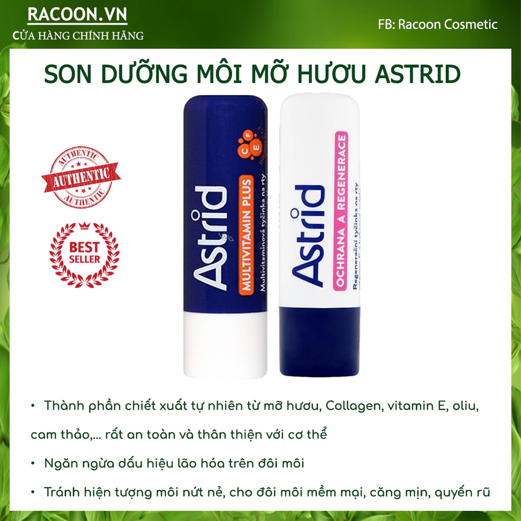 Son dưỡng môi mỡ hươu Astrid tái tạo môi từ mỡ hươu