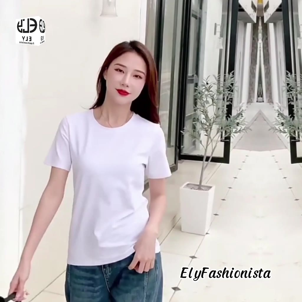 Áo thun nữ trơn cổ tròn tay ngắn dáng suông đen trắng ELY cao cấp,áo phông nữ cộc tay cotton basic chất vải đẹp ELY207R | BigBuy360 - bigbuy360.vn
