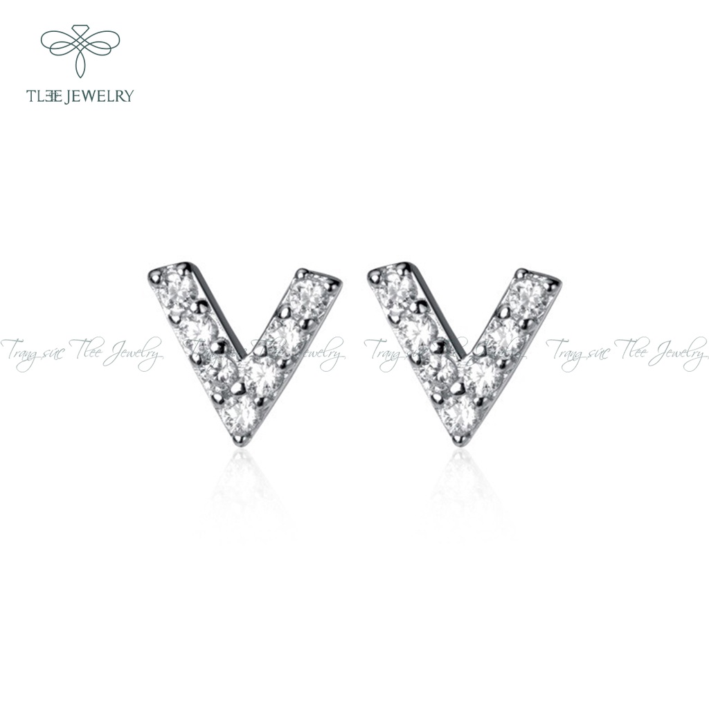 Khuyên tai bạc nữ TLEE chữ V nạm đá mini xinh xắn NCJ B0135