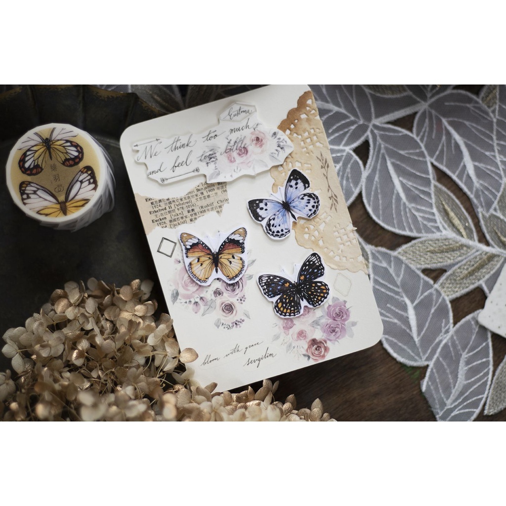 Meohime 𓃠Hãng Loidesign - Băng dán washi tape cổ điển vintage butterfly
