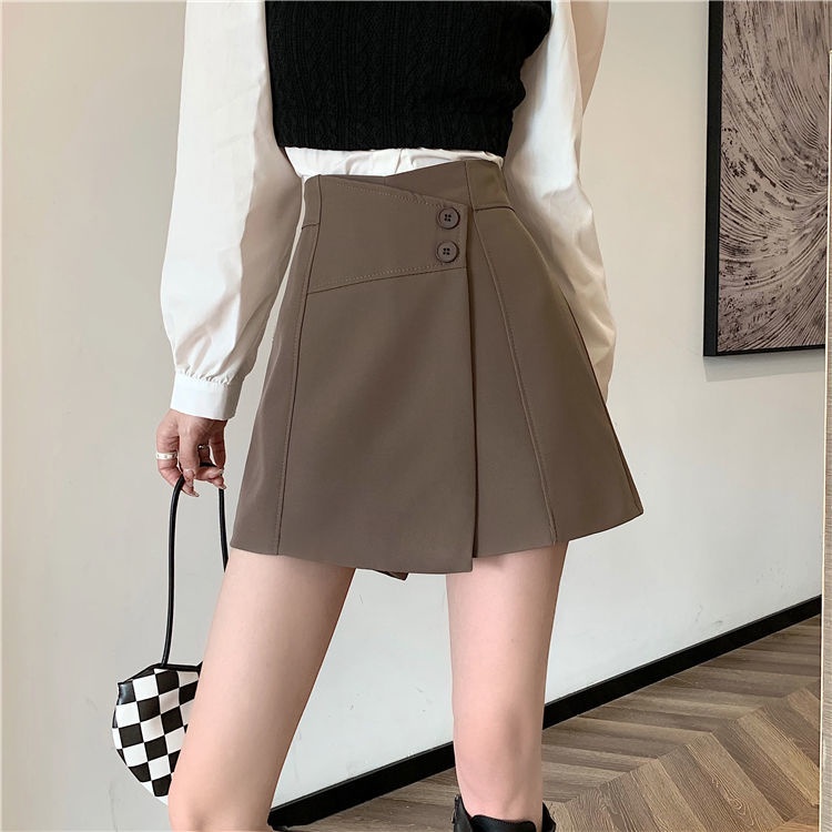 Quần Short Lưng Cao Ống Rộng Màu Sắc Đơn Giản Cho Nữ