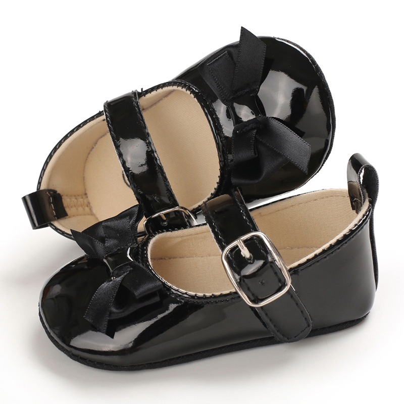 Giày búp bê da PU đính nơ xinh xắn cho bé gái 0-13 tháng tuổi