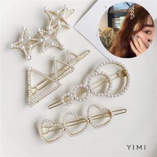 💞Yimi💞Kẹp Tóc Nữ Hình Học Đính Ngọc Trai Giả Thời Trang Ngọt Ngào