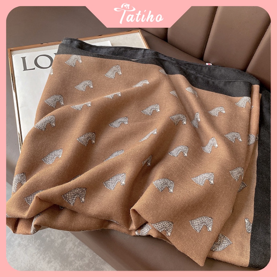 [Hàng Xịn, Giá Tốt] Khăn Choàng Quàng Cổ Lụa Cao Cấp Caro Ngựa Sang Trọng - Chất Liệu Lanh - 90x190cm - Mã KS010