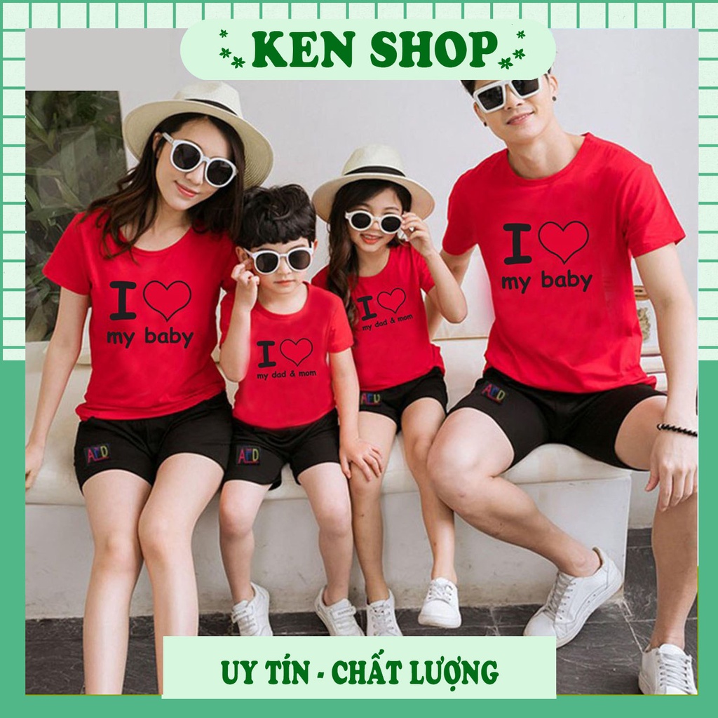 Đồ gia đình áo thun phông in hình i love papa mama baby