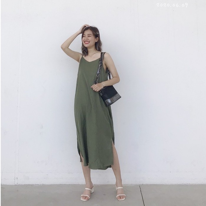 Đầm Bầu Đẹp Hai Dây Cami Dress Chất Lụa Không Nhăn Thoáng Mát By LAMME