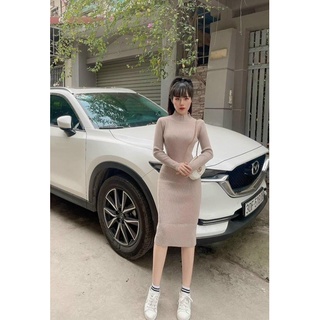 Đầm len body tăm cổ 3 phân