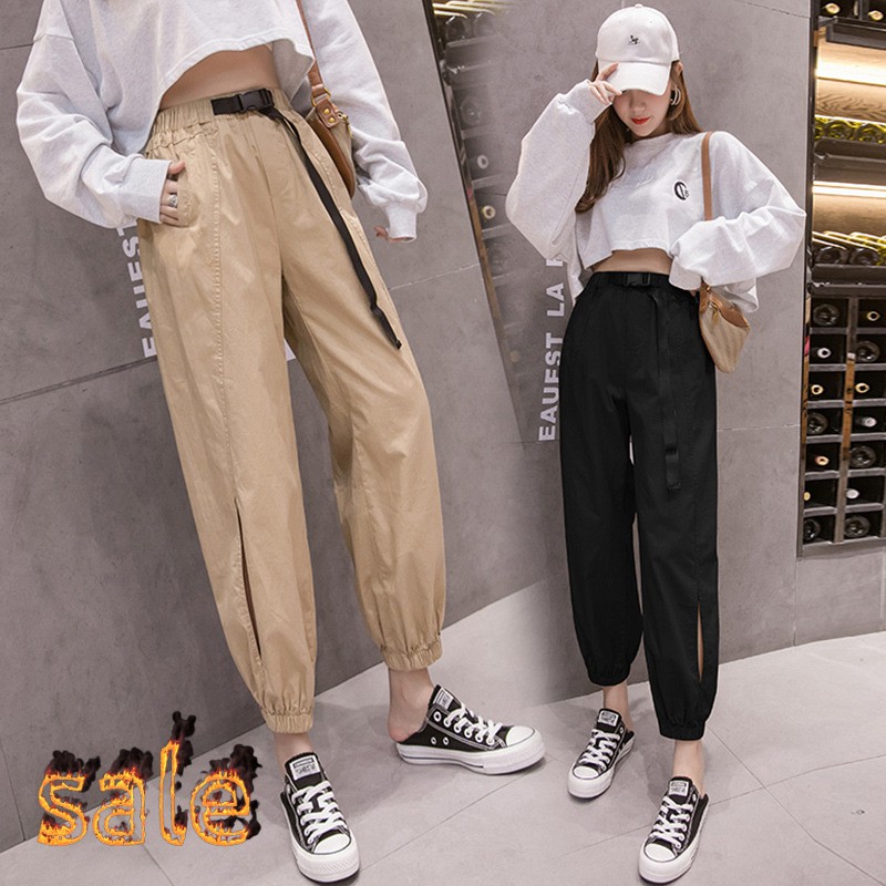 quần baggy nữ bo gấu cá tính kèm dây đai