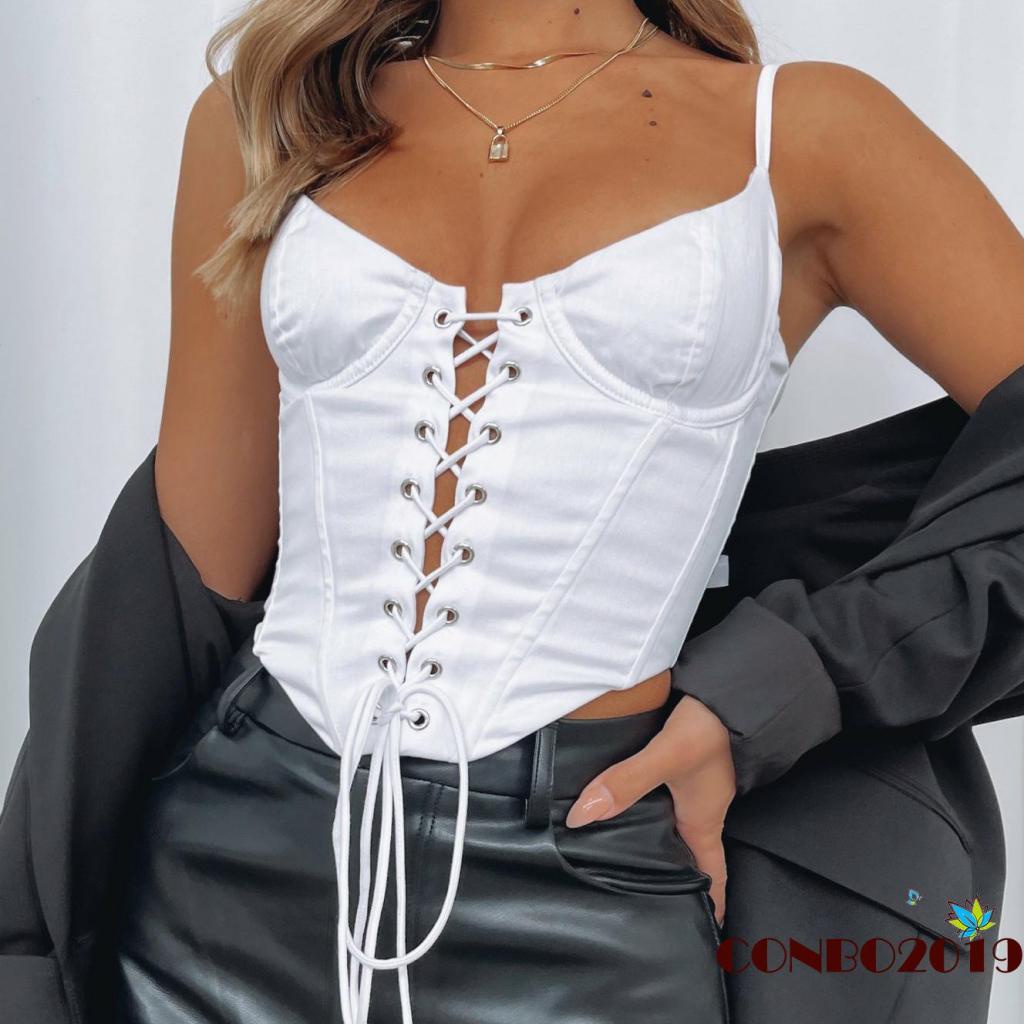 Hgm-áo Hai Dây Ôm Dáng Với Thiết Kế Cổ Chữ V Sâu Màu Trơn/Đen/Trắng/Nâu Dành Cho Nữ