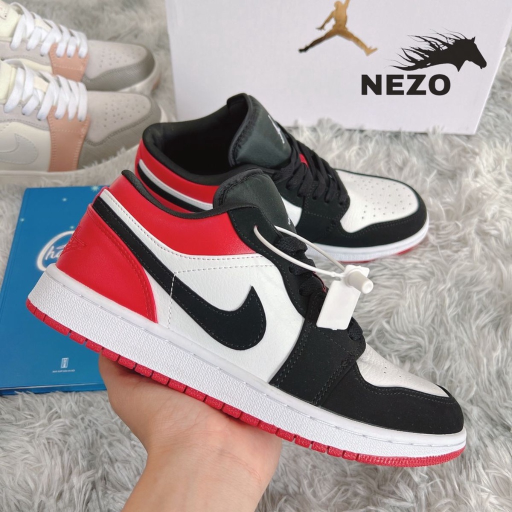 Giày Jordan 1 Low màu đỏ Nam Nữ, Giày Sneaker JD1 Cổ Thấp Bản Đẹp Full Box bill