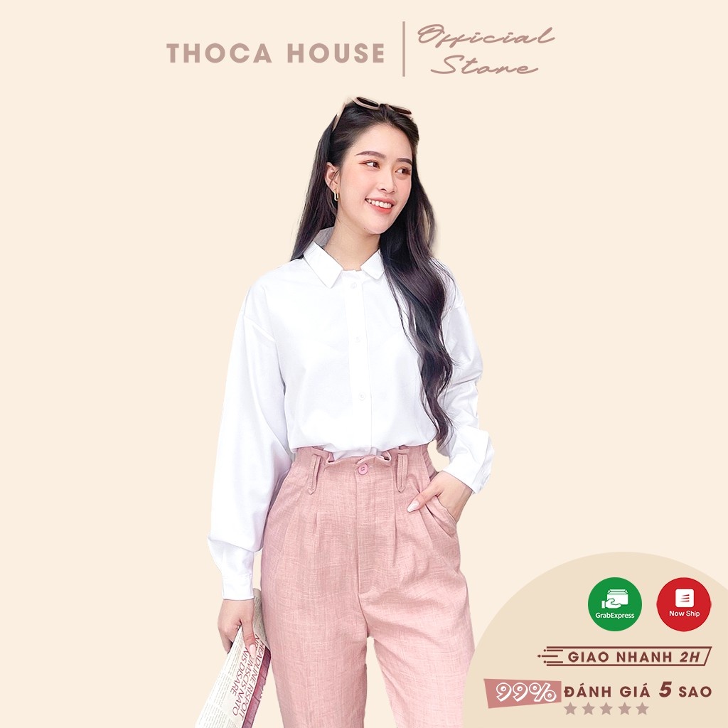 Áo sơ mi trắng nữ công sở trơn kiểu cổ sen THOCA HOUSE freesize chuẩn form cao cấp, thời thượng