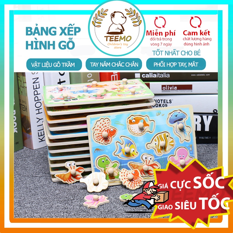 Đồ chơi cho bé trẻ em 1 tuổi thông minh xếp hình lắp ráp tranh ghép bằng gỗ XH-03