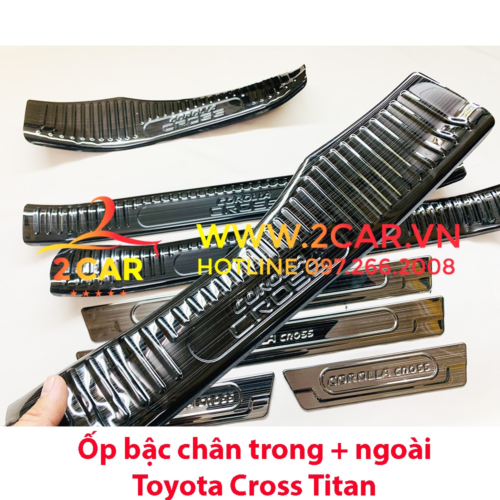 Ốp bậc cửa, Nẹp bước chân trong, ngoài Toyota Cross 2020-2021- 2022- 2023, Hàng Titan xịn - Mẫu 1
