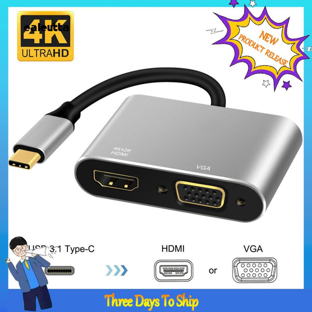 ✡COD✡2 in 1 4K Ultra HD USB 3.1 Type-C to HDMI VGA Converter Adapter for MacBook PC