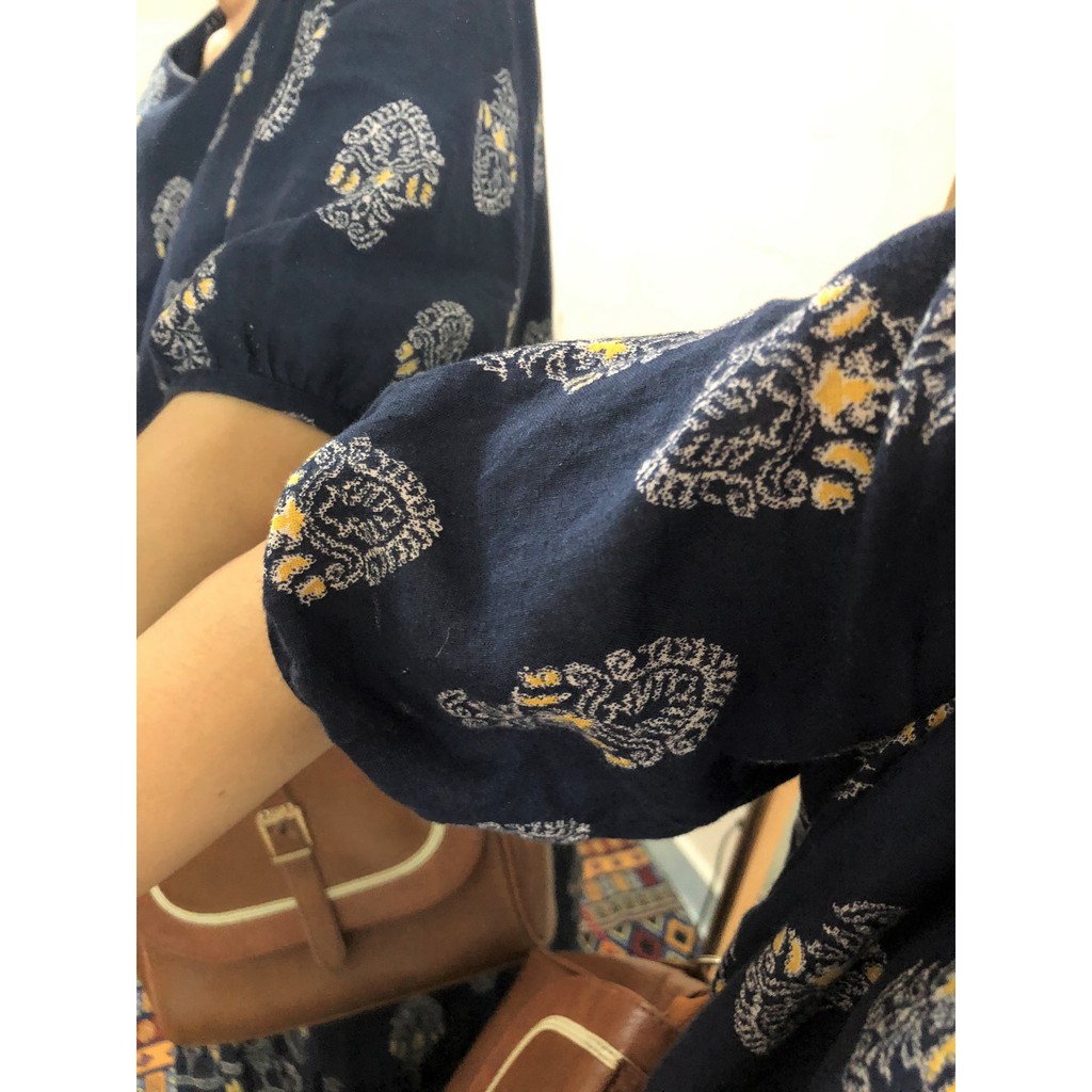 [SALE] Váy Linen 2hand hoa thổ cẩm tay lửng dáng đuôi váy bèo Hàn Quốc xinh xắn, freesize- Tiệm Đồ Phù Thủy