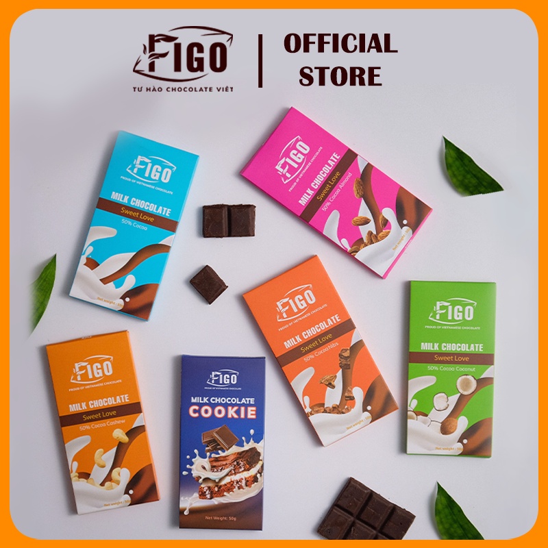 [3 HỘP 50GR] Socola sữa 50% Cacao Figo | Milk Chocolate Nhân Phô mai Thương hiệu ChocolateFigo, ĂN LÀ NGHIỀ