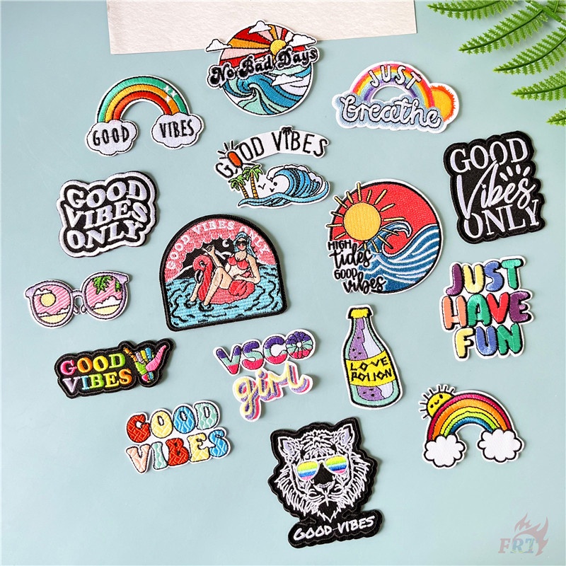♚ Sticker Ủi Thêu Chữ Good Vibes Only - No Bad Days ♚ 1 Huy Hiệu Ủi Trên Quần Áo DIY