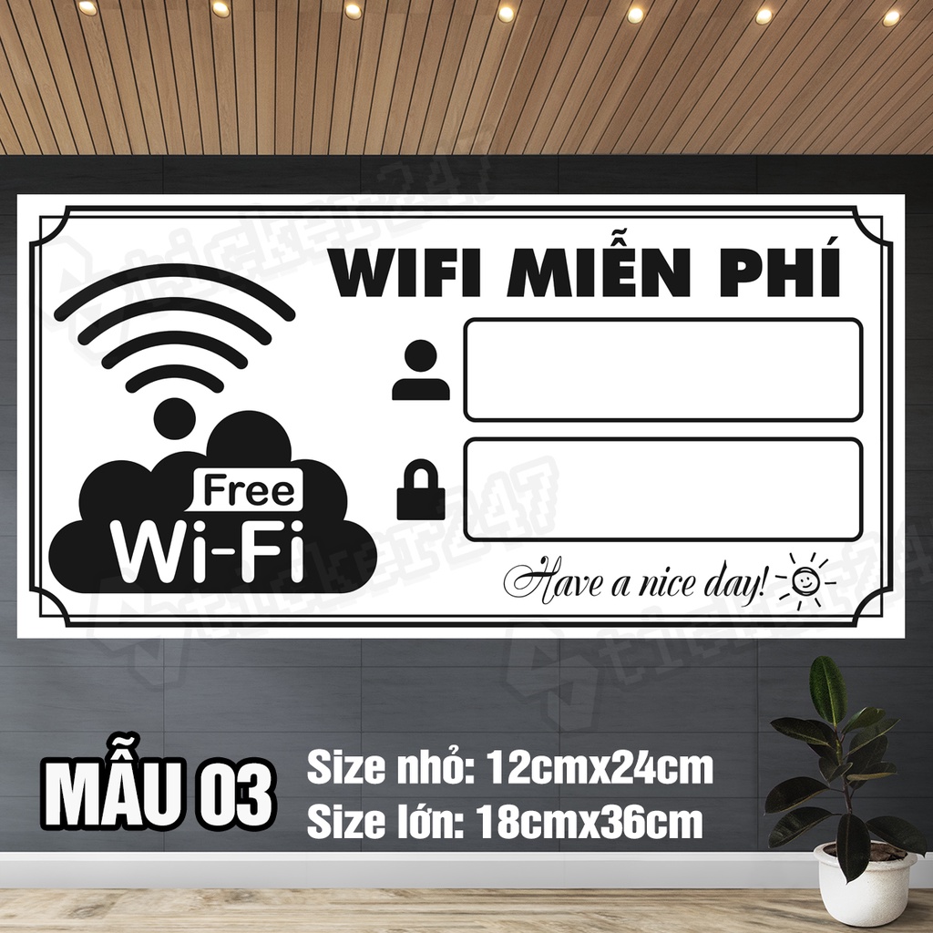 Decal Wifi Free, Logo Biển Báo Wifi Miễn Phí, Sticker Đăng Nhập Pass Mạng Wifi cho hàng quán, công ty, nơi công cộng