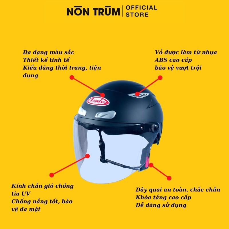 Nón bảo hiểm nửa đầu ANDES có kính 126K chính hãng