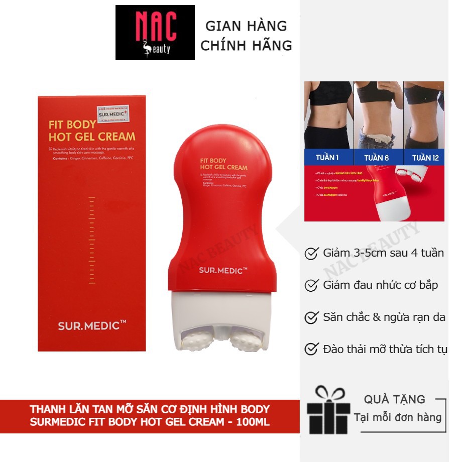 Thanh Lăn Massage Tan Mỡ Săn Cơ Định Hình Body SURMEDIC Fit Body Hot Gel Cream 100ml